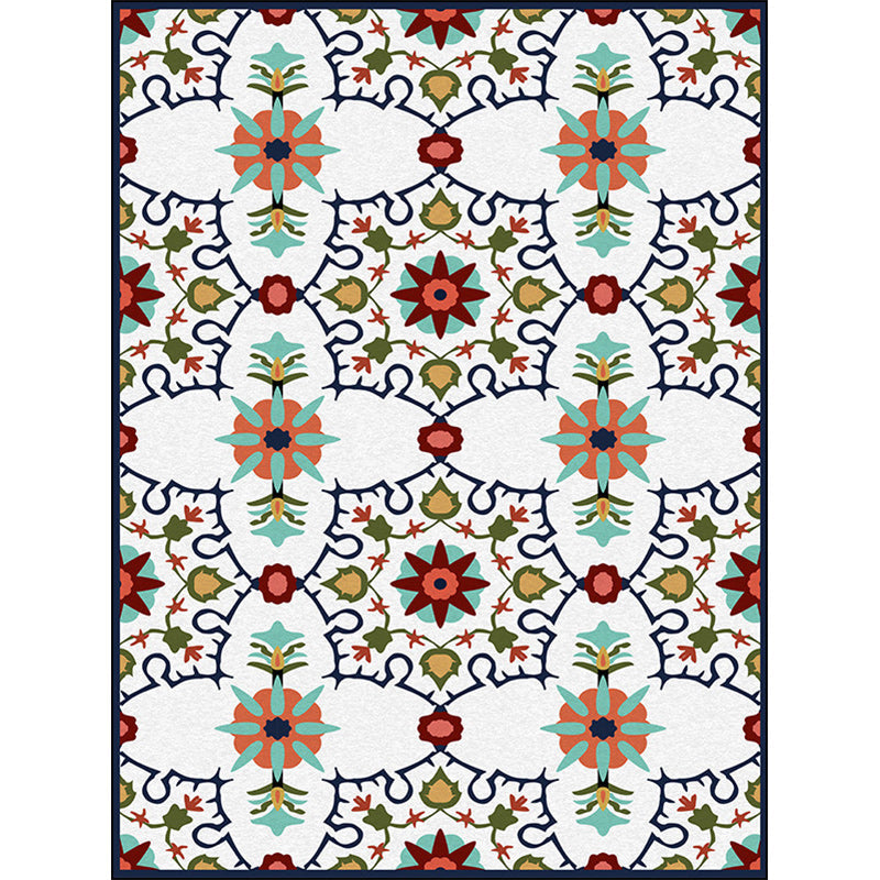 Moroccan Living Room Rug in White Floral Leaf Print Rug Polyester Stain-Resistant Anti-Slip Area Rug Clearhalo 'Area Rug' 'Modern' 'Rugs' Rug' 1585267