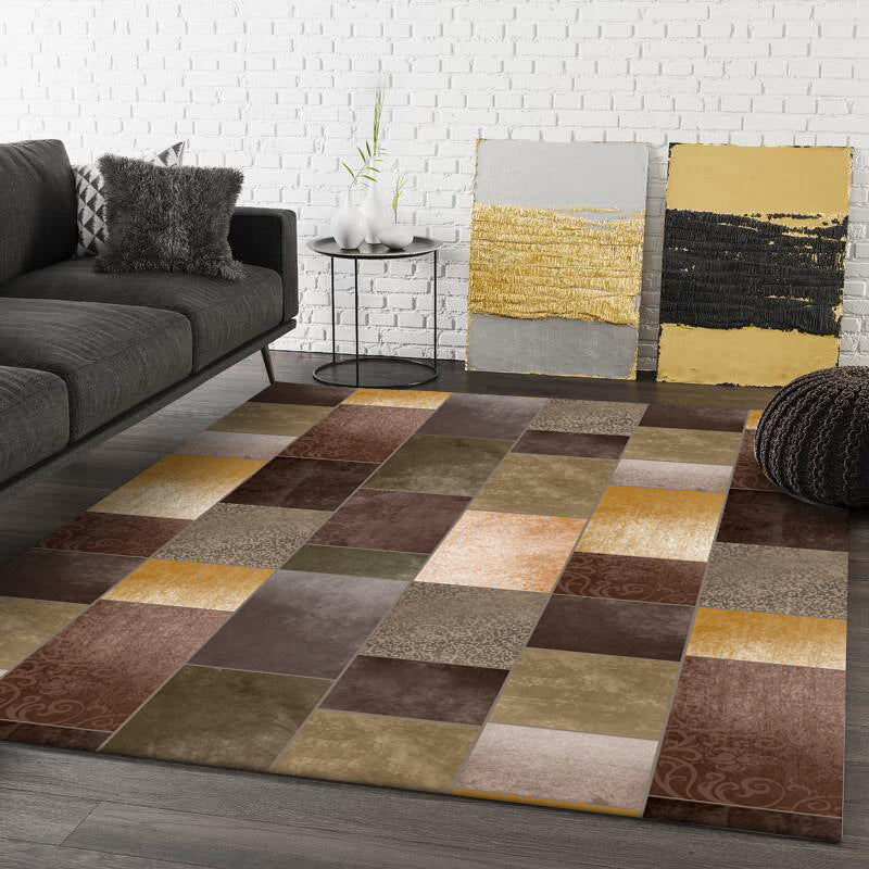 Novelty Living Room Rug in Brown Colorblock Rectangle Print Rug Polyester Pet Friendly Machine Washable Area Rug Brown Clearhalo 'Area Rug' 'Rug' 1585297
