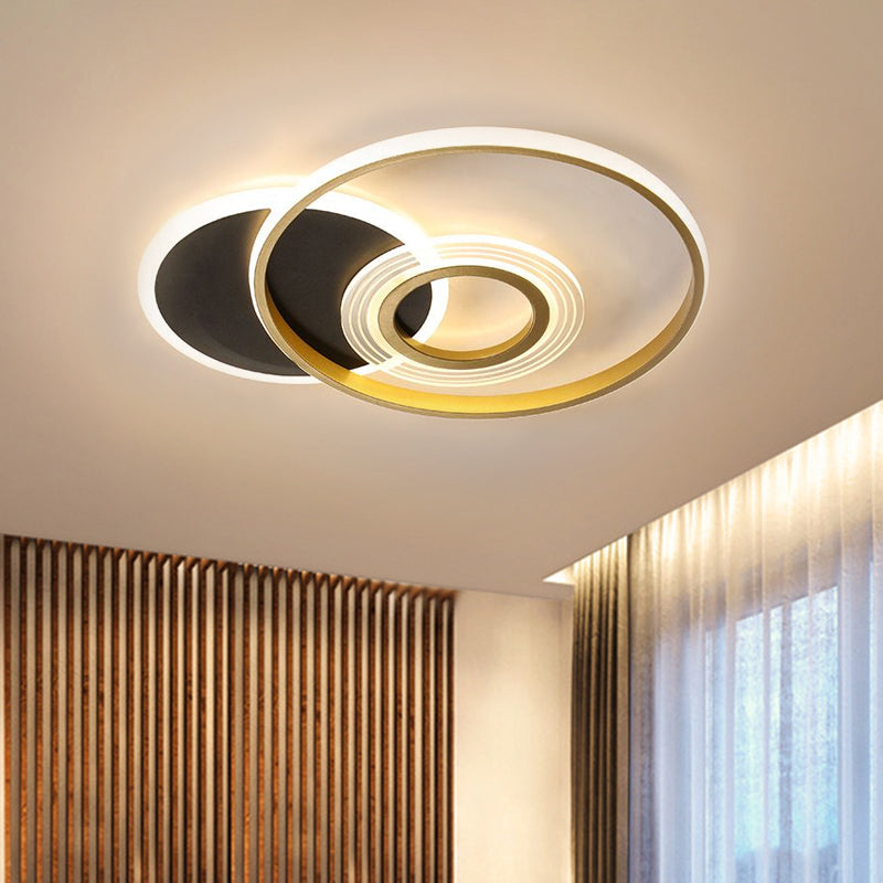 Circle Metallic Ceiling Mounted Fixture Modern Gold/Black and White LED Semi Flush in Warm/White Light, 18.5"/21.5" Wide Gold Clearhalo 'Ceiling Lights' 'Close To Ceiling Lights' 'Close to ceiling' 'Semi-flushmount' Lighting' 1586135