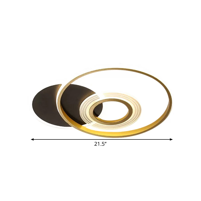 Circle Metallic Ceiling Mounted Fixture Modern Gold/Black and White LED Semi Flush in Warm/White Light, 18.5"/21.5" Wide Clearhalo 'Ceiling Lights' 'Close To Ceiling Lights' 'Close to ceiling' 'Semi-flushmount' Lighting' 1586139