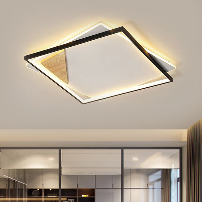 LED Living Room Ceiling Flush Simple Black/Grey Flush Mount Lighting with Square Acrylic Shade in Warm/White Light, 16.5"/20.5" W Clearhalo 'Ceiling Lights' 'Close To Ceiling Lights' 'Close to ceiling' 'Flush mount' Lighting' 1586146