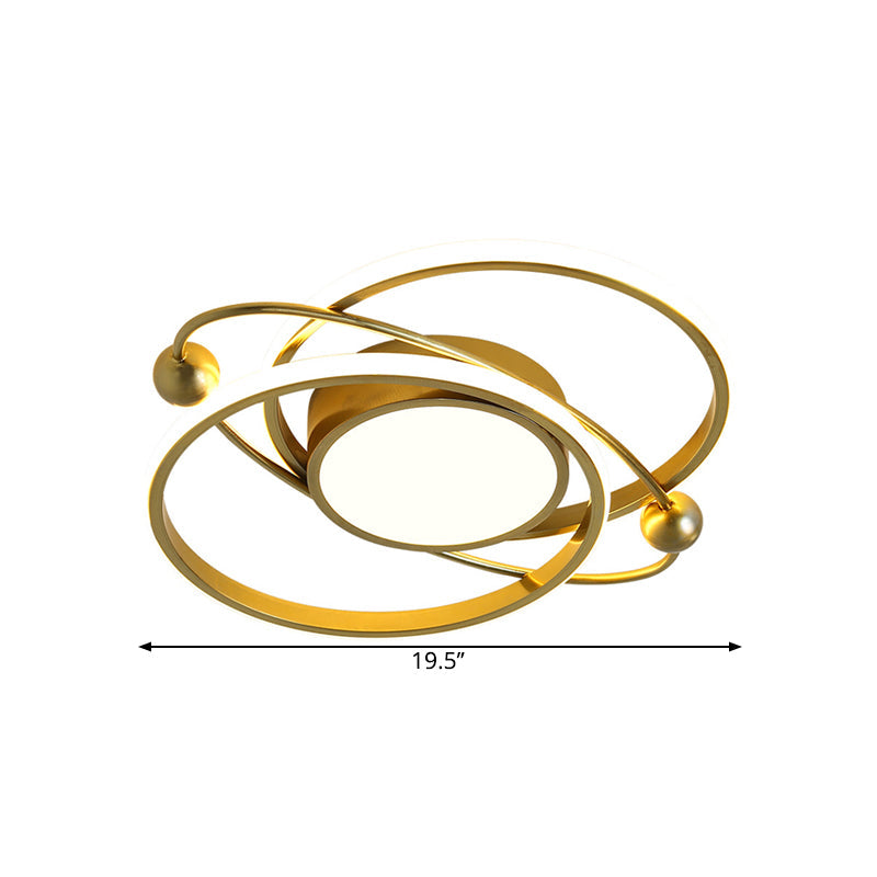 Metal Planetary Orbit Ceiling Flush Simple Style LED Gold Semi Mount Lighting in Warm/White/3 Color Light Clearhalo 'Ceiling Lights' 'Close To Ceiling Lights' 'Close to ceiling' 'Semi-flushmount' Lighting' 1586166
