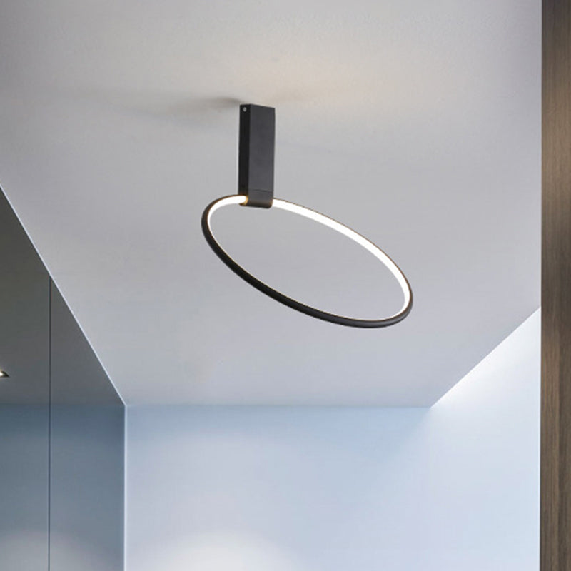 16"/23.5" Wide Ring Ceiling Fixture Modern Style Metallic Black/White/Gold LED Flush Mount Lamp in Warm/White/Natural Light Black Clearhalo 'Ceiling Lights' 'Close To Ceiling Lights' 'Close to ceiling' 'Flush mount' Lighting' 1586287