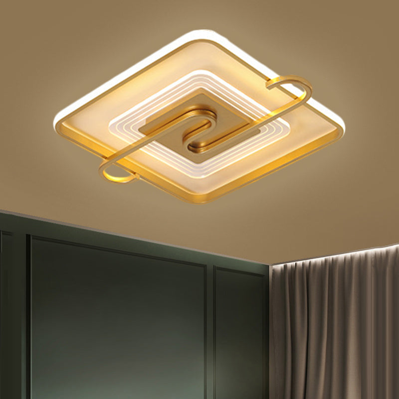 16.5"/20.5" W Square Parlor Flushmount Metal LED Contemporary Close to Ceiling Lamp in Gold, Warm/White Light Clearhalo 'Ceiling Lights' 'Close To Ceiling Lights' 'Close to ceiling' 'Flush mount' Lighting' 1586300