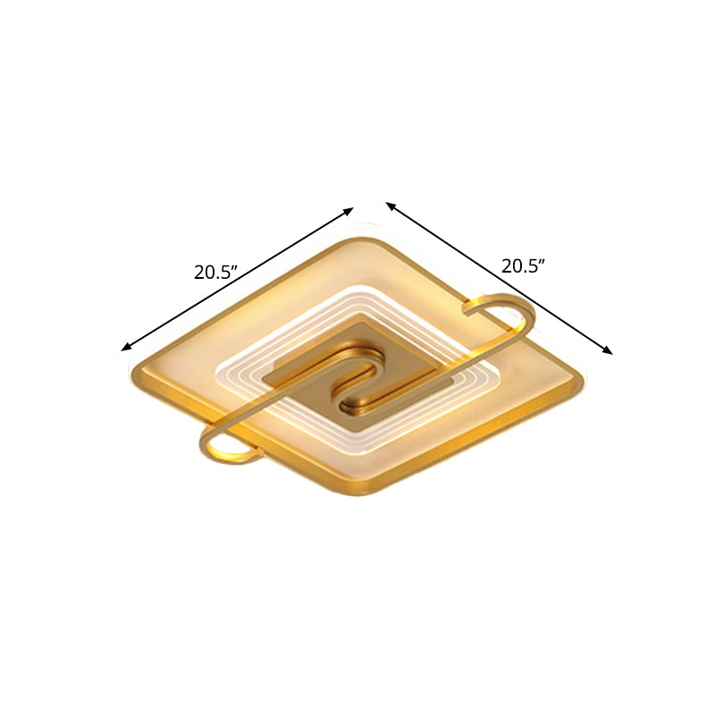 16.5"/20.5" W Square Parlor Flushmount Metal LED Contemporary Close to Ceiling Lamp in Gold, Warm/White Light Clearhalo 'Ceiling Lights' 'Close To Ceiling Lights' 'Close to ceiling' 'Flush mount' Lighting' 1586303