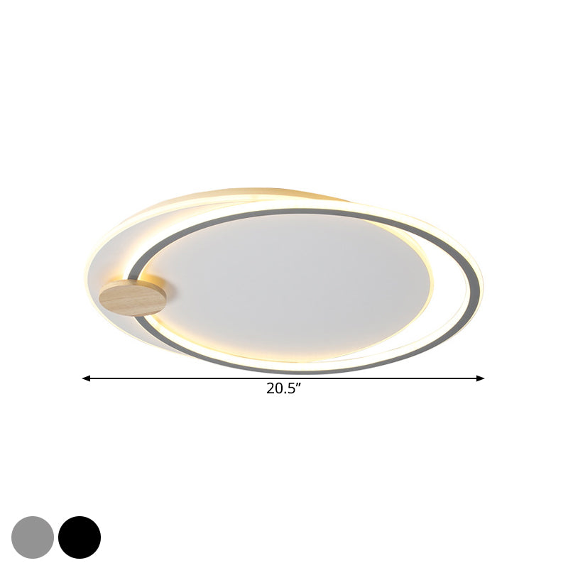 Metal LED Circle Ceiling Lamp Simplicity Black/Grey Flush Mount Lighting Fixture in Warm/White Light, 16.5"/20.5" Width Clearhalo 'Ceiling Lights' 'Close To Ceiling Lights' 'Close to ceiling' 'Flush mount' Lighting' 1586312