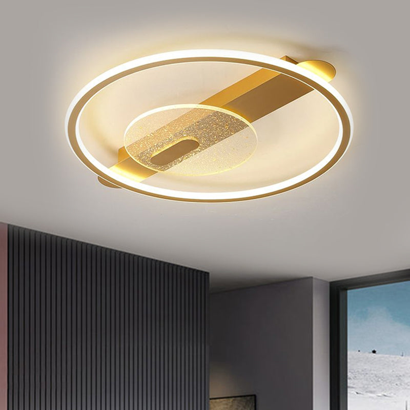 Black/Gold LED Round Semi-Flush Mount Simplicity Acrylic Ceiling Lamp Fixture in Warm/White Light, 16.5"/20.5" Width Clearhalo 'Ceiling Lights' 'Close To Ceiling Lights' 'Close to ceiling' 'Semi-flushmount' Lighting' 1586323