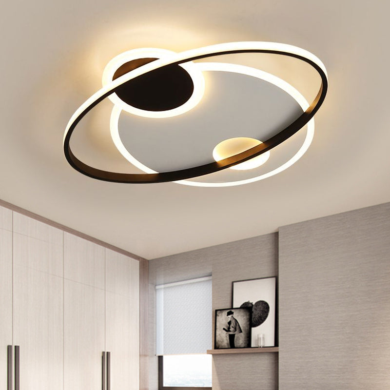 19"/21.5" W Planetary Orbit Semi Flush Minimalist Metal Great Room LED Ceiling Lighting in Black, Warm/White Light Black Clearhalo 'Ceiling Lights' 'Close To Ceiling Lights' 'Close to ceiling' 'Semi-flushmount' Lighting' 1586335