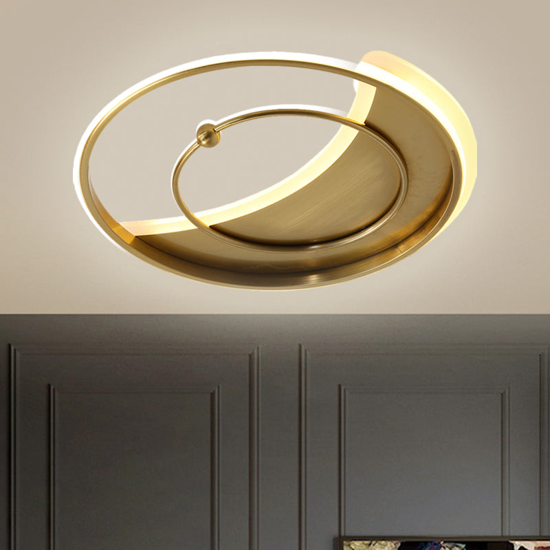 Metal Round Ceiling Lighting Minimalism LED Semi Flush Mount Lamp in Gold, Warm/White/3 Color Light Gold Clearhalo 'Ceiling Lights' 'Close To Ceiling Lights' 'Close to ceiling' 'Semi-flushmount' Lighting' 1586363