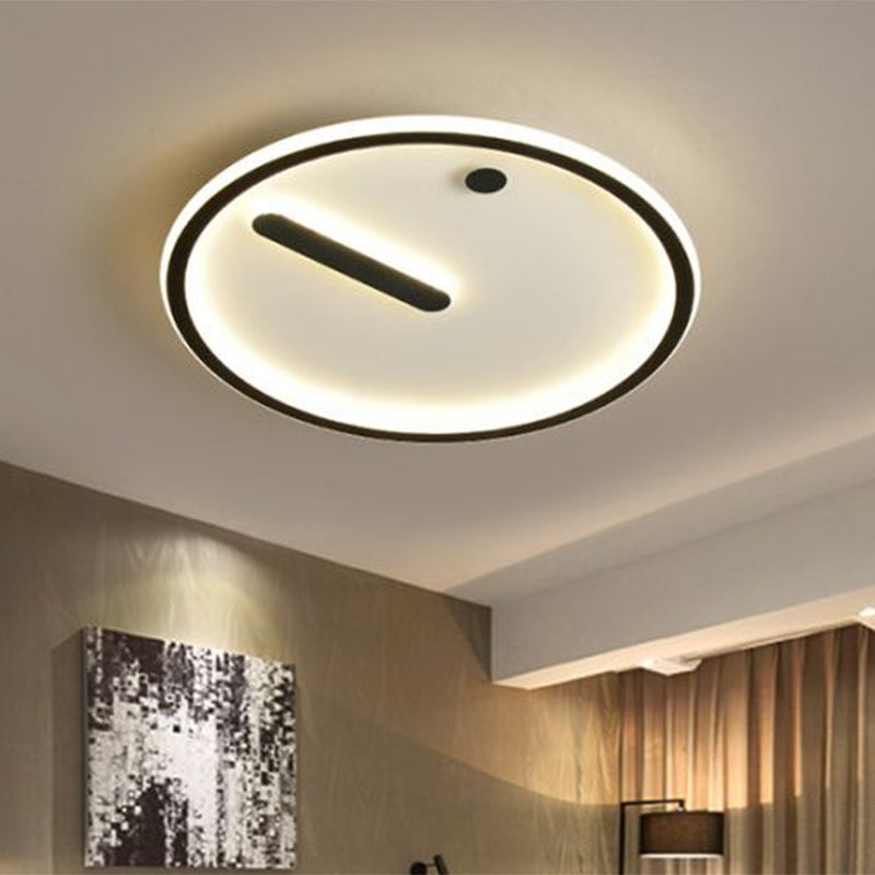 Black and White LED Circle Flush Mount Modernist Metallic Ceiling Fixture in Warm/White Light, 12"/16"/19.5" Wide Clearhalo 'Ceiling Lights' 'Close To Ceiling Lights' 'Close to ceiling' 'Flush mount' Lighting' 1586376