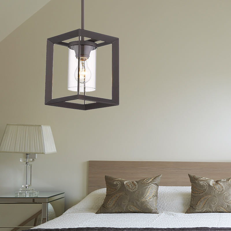 Cylinder Clear Glass Ceiling Light Industrial Black 1 Light Living Room Pendant Lighting Fixture Black Clearhalo 'Art Deco Pendants' 'Black' 'Cast Iron' 'Ceiling Lights' 'Ceramic' 'Crystal' 'Industrial Pendants' 'Industrial' 'Metal' 'Middle Century Pendants' 'Pendant Lights' 'Pendants' 'Rustic Pendants' 'Tiffany' Lighting' 158642