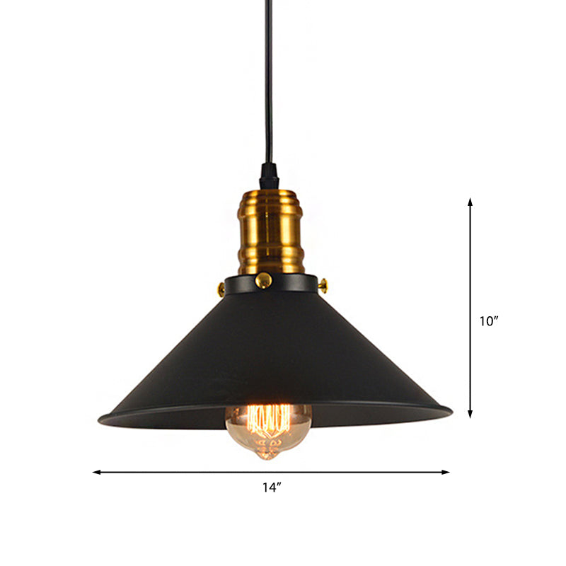 1/2/3-Pack Cone Metal Ceiling Pendant Vintage Stylish 1 Light Dining Room Pendant Light in Black, 10"/12"/14" Width Clearhalo 'Art Deco Pendants' 'Black' 'Cast Iron' 'Ceiling Lights' 'Ceramic' 'Crystal' 'Industrial Pendants' 'Industrial' 'Metal' 'Middle Century Pendants' 'Pendant Lights' 'Pendants' 'Rustic Pendants' 'Tiffany' Lighting' 158765