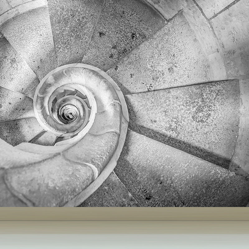 Giant Architecture Mural Decal Modern Hypnosis Cement Stairs Wall Art in Grey, Custom Made Clearhalo 'Wall Decor' 'Wall Mural' 1594951