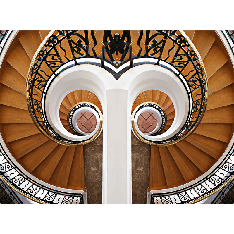 Symmetric Swirled Stairs Mural Wallpaper Brown Modern Style Wall Art for Family Room Clearhalo 'Wall Decor' 'Wall Mural' 1594968