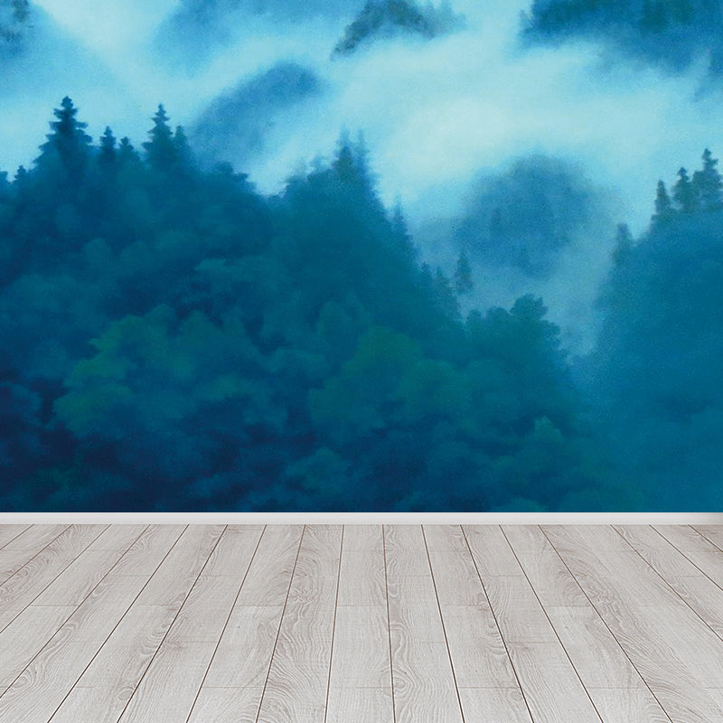 Contemporary Misty Forest Mural Decal Green Bedroom Wall Covering, Made to Measure Clearhalo 'Wall Decor' 'Wall Mural' 1595116