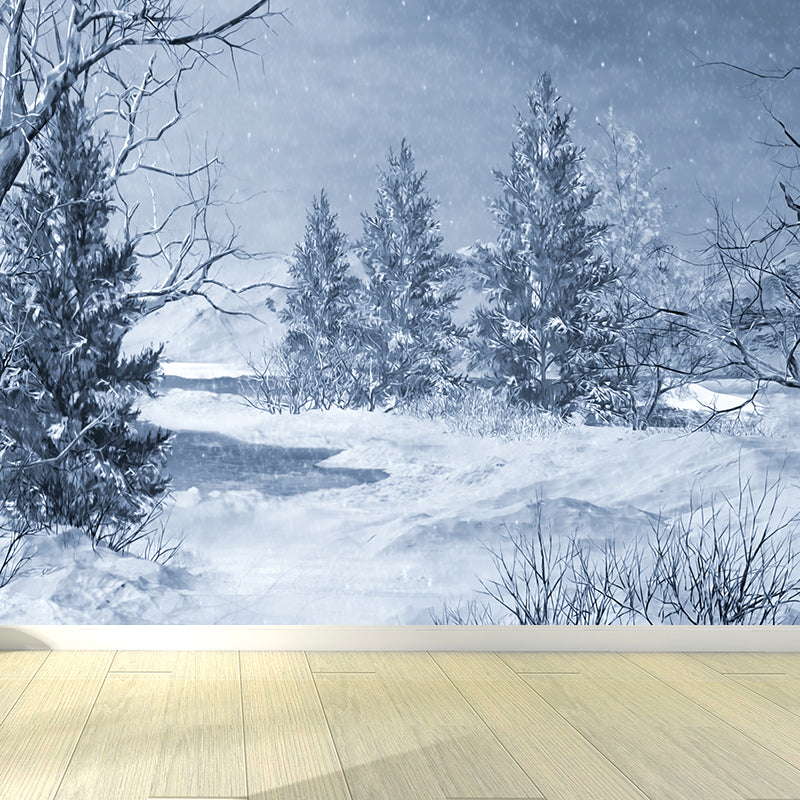 Non-Woven Decorative Wall Mural Modern Winter Botanical and Snowfield Wall Covering Clearhalo 'Wall Decor' 'Wall Mural' 1595182