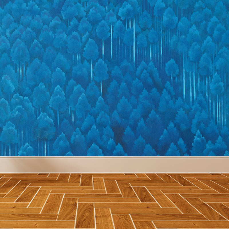 Huge Forest Wall Mural for Bedroom Floral Print Wall Art in Blue, Moisture Resistant Blue Clearhalo 'Wall Decor' 'Wall Mural' 1595285