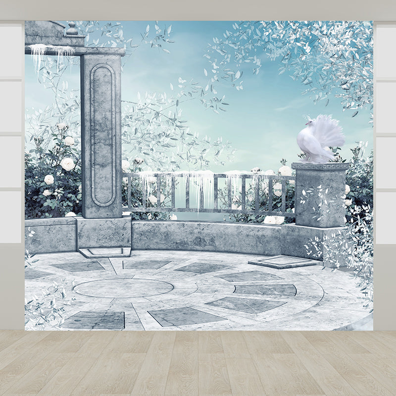 Stain Resistant Winter Courtyard Mural Non-Woven Texture Modern Wall Decor for Girls Room White Clearhalo 'Wall Decor' 'Wall Mural' 1595355