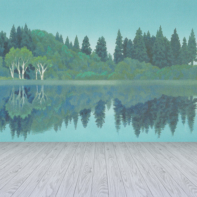 Blue Riverside Woodland Mural Wallpaper Botanical Contemporary Stain Resistant Wall Art Clearhalo 'Wall Decor' 'Wall Mural' 1595527