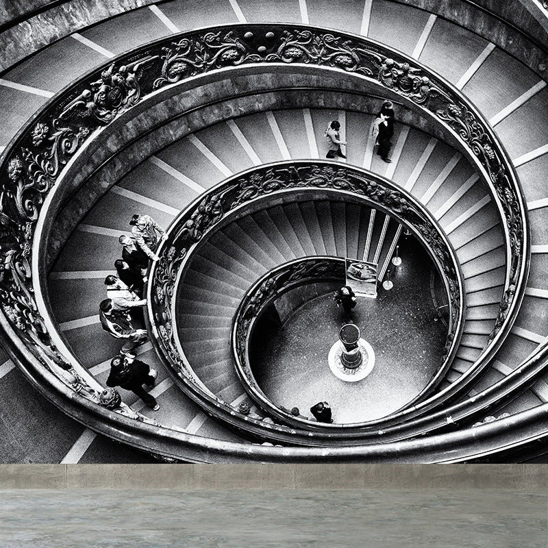 Dark Grey Spiral Stairway Mural Decal Moisture Resistant Modern Bedroom Wall Covering Dark Gray Clearhalo 'Wall Decor' 'Wall Mural' 1595630