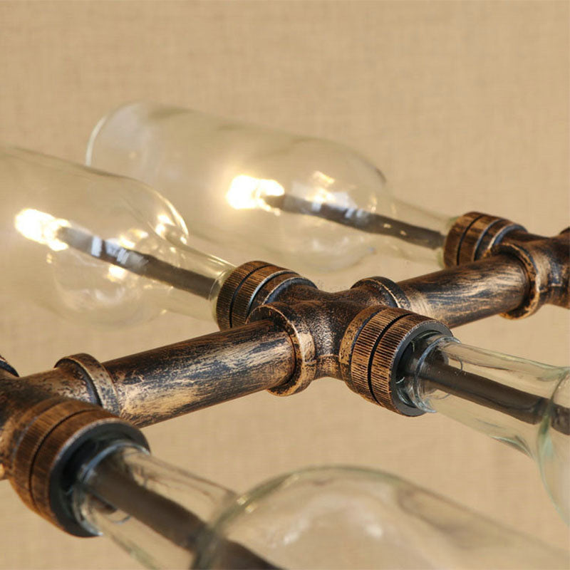 Blue/Amber 8 Heads Chandelier Pendant Light Vintage Style Glass Bottle Shade Hanging Lamp with Pipe for Stairway Clearhalo 'Ceiling Lights' 'Chandeliers' 'Clear' 'Close To Ceiling Lights' 'Glass shade' 'Glass' 'Industrial Chandeliers' 'Industrial' 'Middle Century Chandeliers' 'Modern' 'Tiffany' 'Traditional Chandeliers' Lighting' 159589