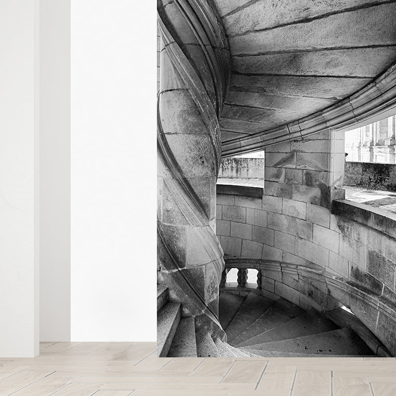 Photography Stone Swirl Stairway Mural for Living Room, Grey, Custom Size Available Clearhalo 'Wall Decor' 'Wall Mural' 1595891