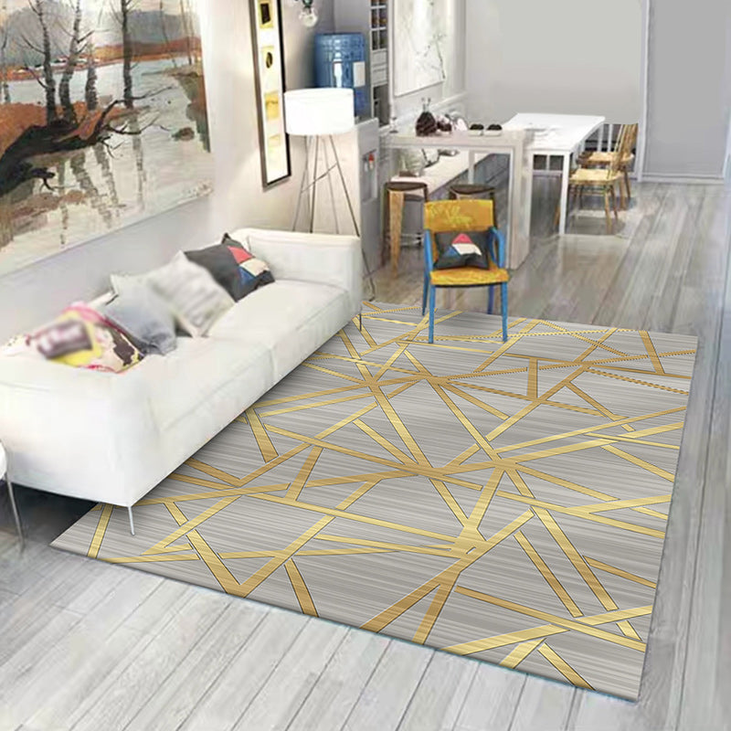 Modern Novelty Rug in Grey Geometry Lines Pattern Rug Polyester Washable Non-Slip Backing Carpet for Home Decoration Grey Clearhalo 'Area Rug' 'Rug' 1596544