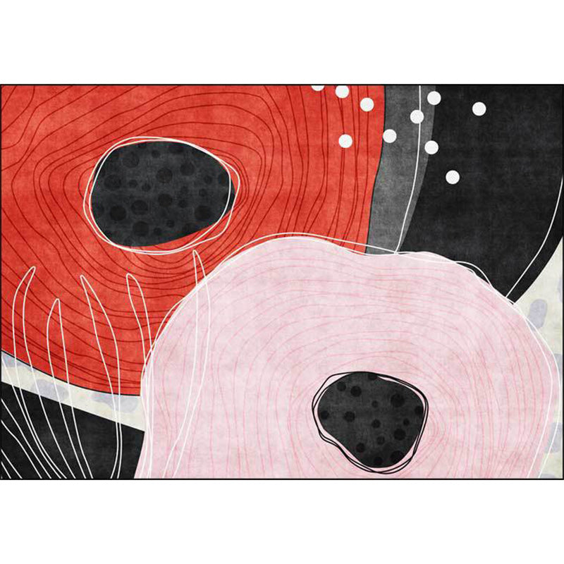 Novelty Living Room Rug in Red and Black Color Block Dots Line Print Rug Polyester Washable Stain-Resistant Area Rug Clearhalo 'Area Rug' 'Rug' 1596812
