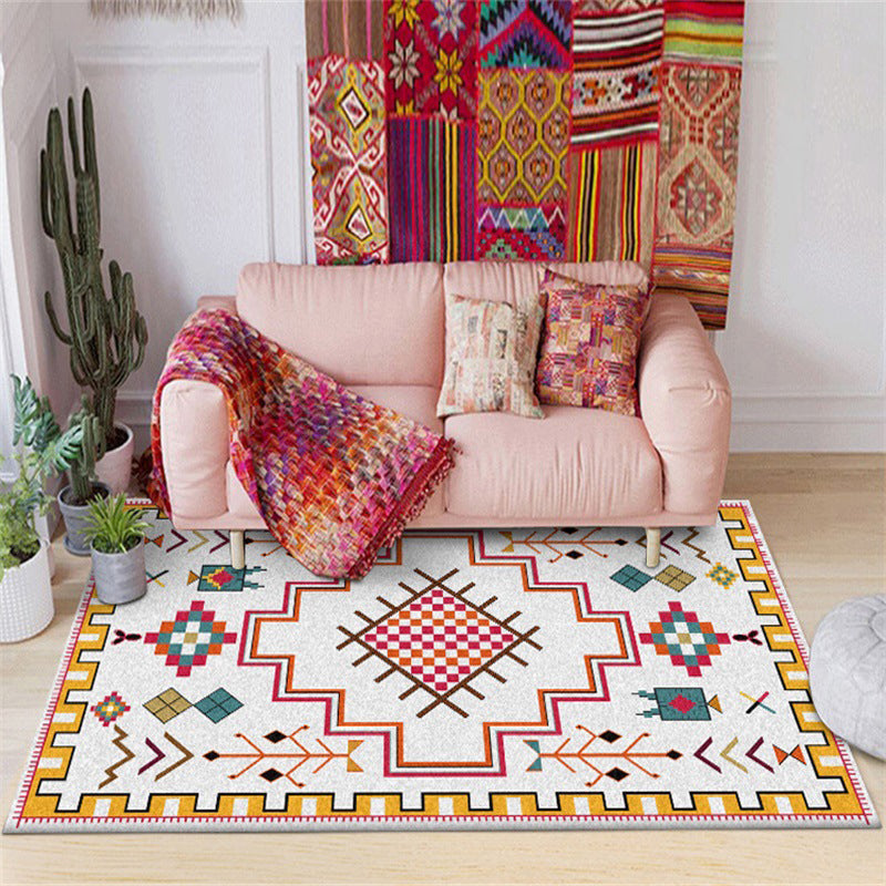 Southwestern Living Room Rug in Ivory Tribal Diamond Check Print Rug Polyester Anti-Slip Backing Area Rug Clearhalo 'Area Rug' 'Rugs' 'Southwestern' Rug' 1597005