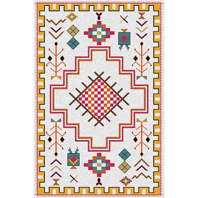 Southwestern Living Room Rug in Ivory Tribal Diamond Check Print Rug Polyester Anti-Slip Backing Area Rug Clearhalo 'Area Rug' 'Rugs' 'Southwestern' Rug' 1597006