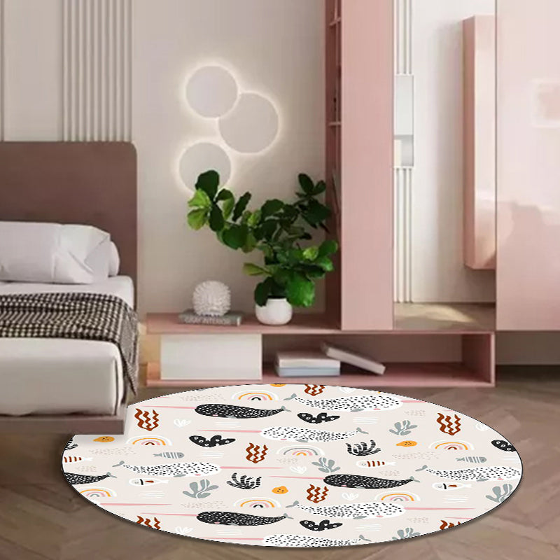 Cute Kids Rug in Ivory Animal Whale Leaf Pattern Rug Polyester Anti-Slip Washable Carpet for Nursery Light Apricot Clearhalo 'Area Rug' 'Rug' 1597228