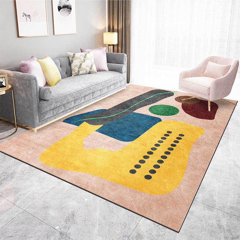 Funky Abstract Colorblock Rug Pink Multicolor Nordic Rug Polyester Machine Washable Anti-Slip Area Rug for Bedroom Pink Clearhalo 'Area Rug' 'Rug' 1597398