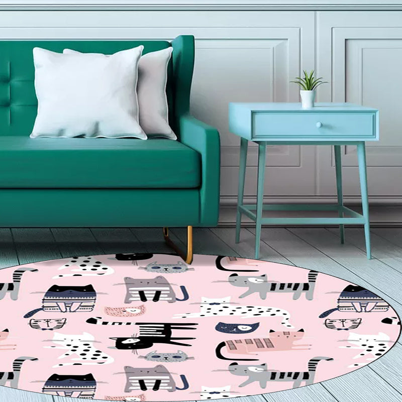 Pink Child's Room Rug Kids Animal Cat Pattern Area Rug Polyester Non-Slip Washable Carpet Pink Clearhalo 'Area Rug' 'Rug' 1597606