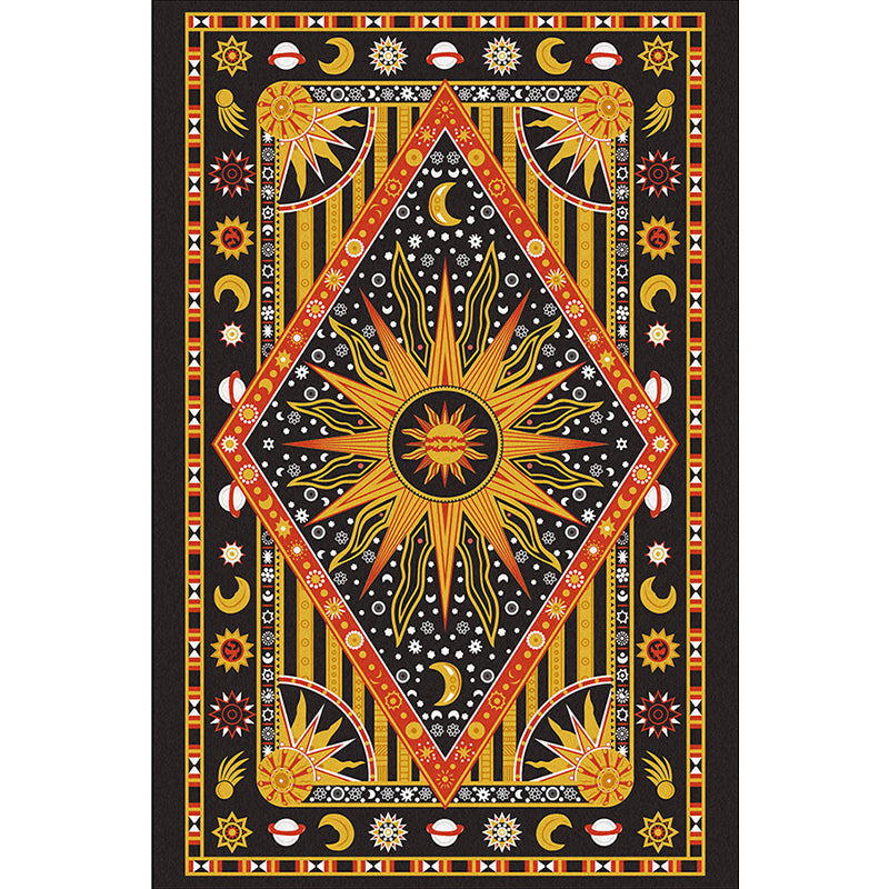 Tribal Southwestern Rug in Black and Yellow Sun Moon Diamond Pattern Rug Polyester Washable Carpet for Home Decoration Clearhalo 'Area Rug' 'Rugs' 'Southwestern' Rug' 1597715