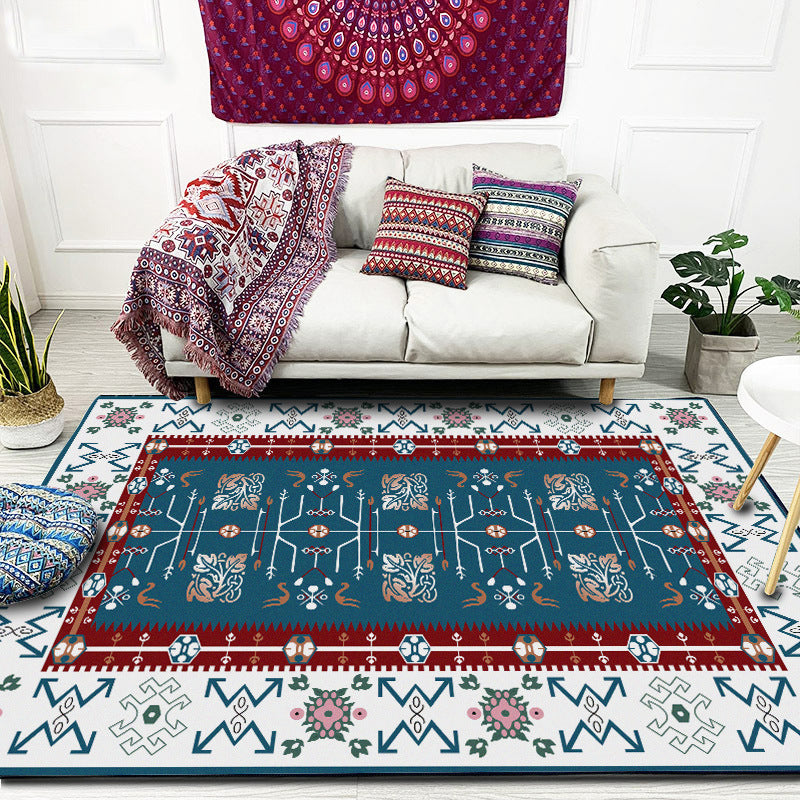 White Bedroom Rug Southwestern Tribal Leaf Pattern Area Rug Polyester Stain-Resistant Non-Slip Carpet Clearhalo 'Area Rug' 'Rugs' 'Southwestern' Rug' 1597722