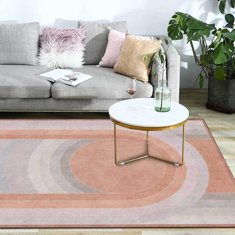 Pink Bedroom Rug Novelty Color Block Arc Circle Pattern Area Rug Polyester Non-Slip Backing Stain-Resistant Carpet Pink Clearhalo 'Area Rug' 'Rug' 1597865