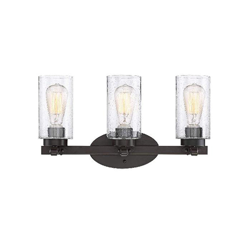 3-Bulb Seeded Glass Sconce Light Fixture Industrial Black Cylinder Dining Room Wall Lamp in Clear Clearhalo 'Cast Iron' 'Glass' 'Industrial wall lights' 'Industrial' 'Middle century wall lights' 'Modern' 'Tiffany' 'Traditional wall lights' 'Wall Lamps & Sconces' 'Wall Lights' Lighting' 159788