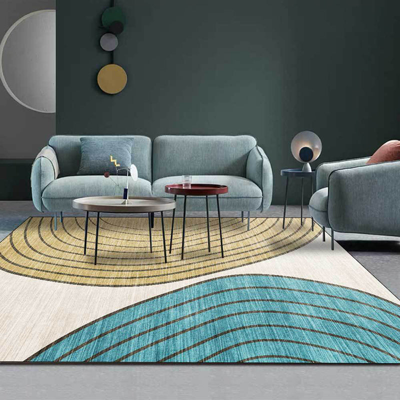 Novelty Living Room Rug in Ivory and Yellow Color Block Stripes Print Rug Polyester Anti-Slip Area Rug Yellow Clearhalo 'Area Rug' 'Rug' 1597921