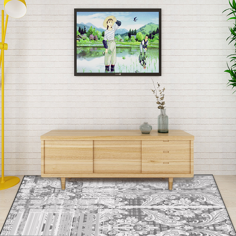 Classic Paisley Pattern Rug Grey Vintage Rug Polyester Washable Anti-Slip Backing Area Rug for Bedroom Clearhalo 'Area Rug' 'Rugs' 'Shabby Chic' Rug' 1598002