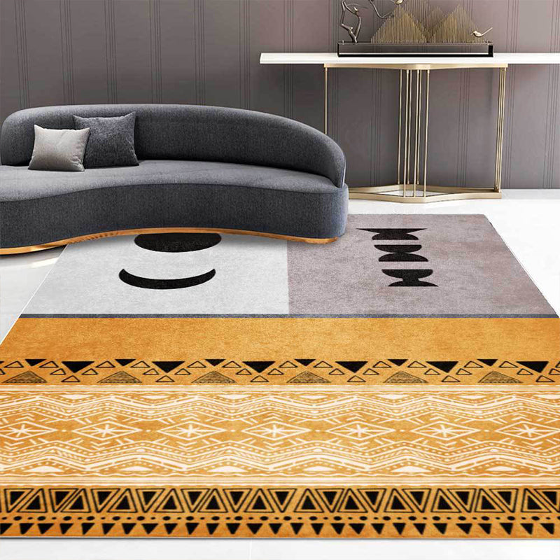 Funky Tribal Print Rug Yellow Vintage Rug Polyester Machine Washable Anti-Slip Area Rug for Bedroom Yellow Clearhalo 'Area Rug' 'Rug' 1598041