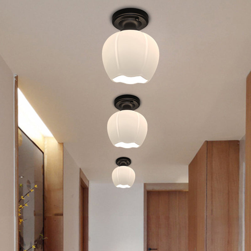 Opal Glass Bud Flush Lamp Classic Style 1 Light Living Room Ceiling Mounted Fixture in Black Black Clearhalo 'Ceiling Lights' 'Close To Ceiling Lights' 'Close to ceiling' 'Flush mount' Lighting' 1598345