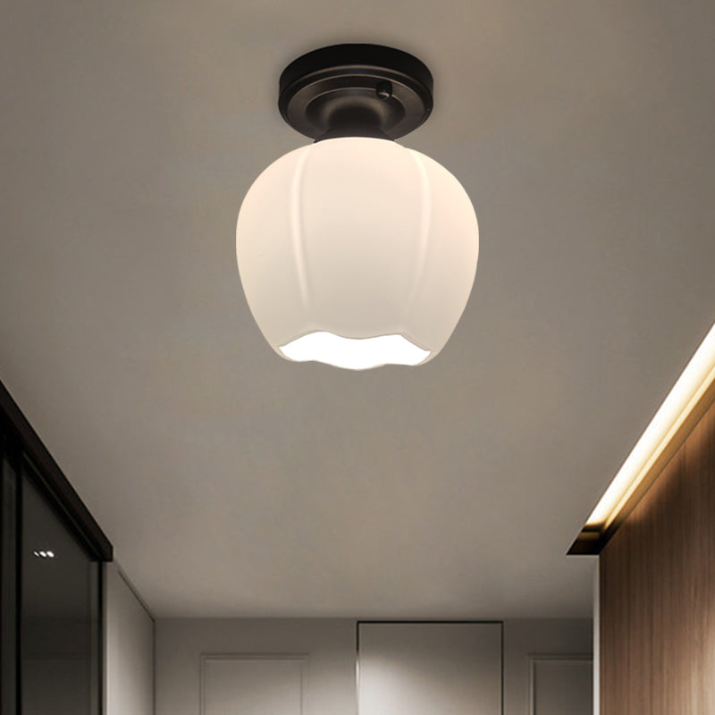 Opal Glass Bud Flush Lamp Classic Style 1 Light Living Room Ceiling Mounted Fixture in Black Clearhalo 'Ceiling Lights' 'Close To Ceiling Lights' 'Close to ceiling' 'Flush mount' Lighting' 1598346