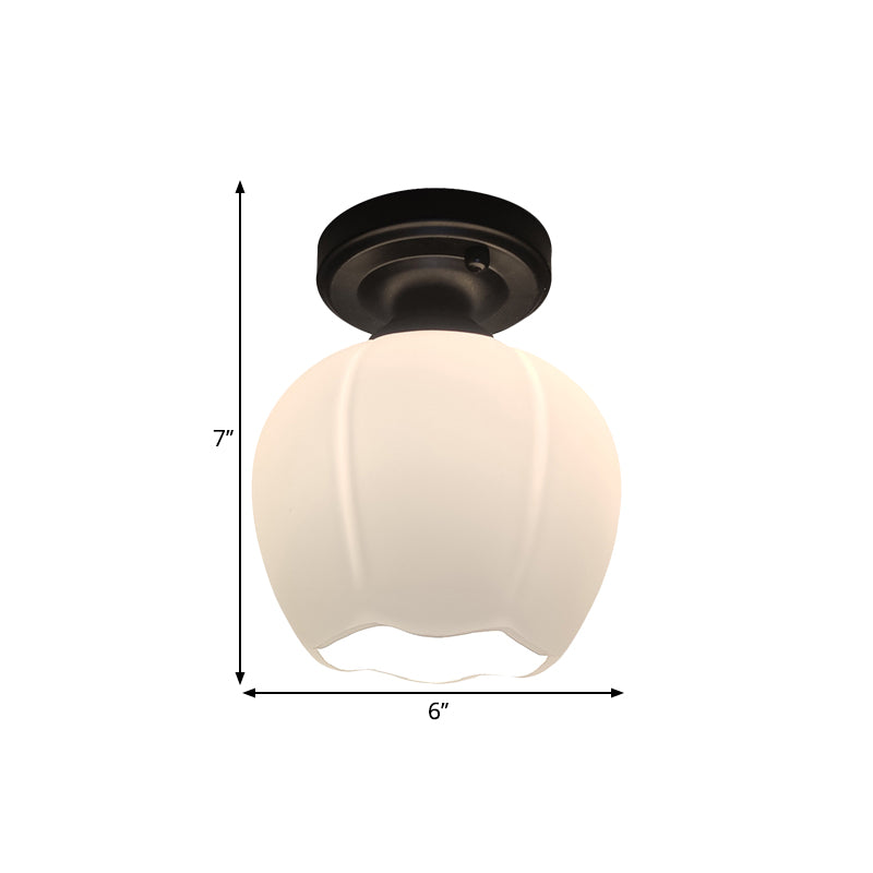 Opal Glass Bud Flush Lamp Classic Style 1 Light Living Room Ceiling Mounted Fixture in Black Clearhalo 'Ceiling Lights' 'Close To Ceiling Lights' 'Close to ceiling' 'Flush mount' Lighting' 1598348