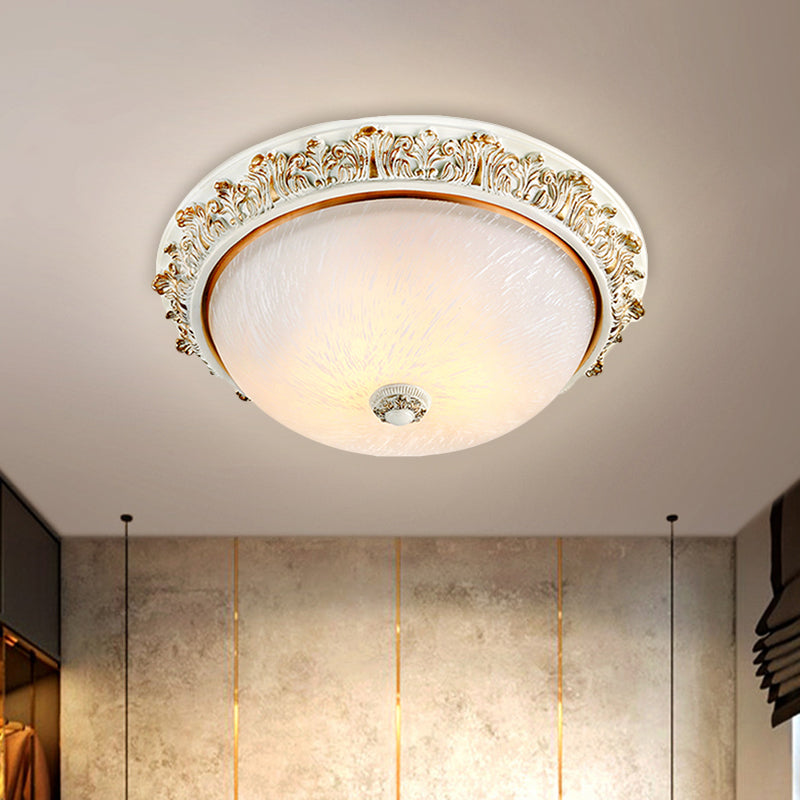 Rustic Style Dome Shape Ceiling Flush 11"/15"/19" W 2/3-Head Opaline Glass Flush Mount Lighting in White/Brass Clearhalo 'Ceiling Lights' 'Close To Ceiling Lights' 'Close to ceiling' 'Flush mount' Lighting' 1598479