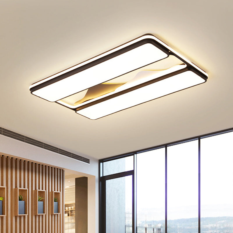 Acrylic Rectangle Ceiling Flush Modernist LED Black Flush Mount Lighting in Warm/White Light, 16.5"/20.5"/35.5" Wide Black 35.5" Clearhalo 'Ceiling Lights' 'Close To Ceiling Lights' 'Close to ceiling' 'Flush mount' Lighting' 1598547