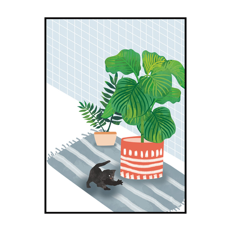 Pet and Pot Plant Canvas Art Textured Kids Style Living Room Wall Decor in Light Color Clearhalo 'Art Gallery' 'Canvas Art' 'Kids' Arts' 1598833