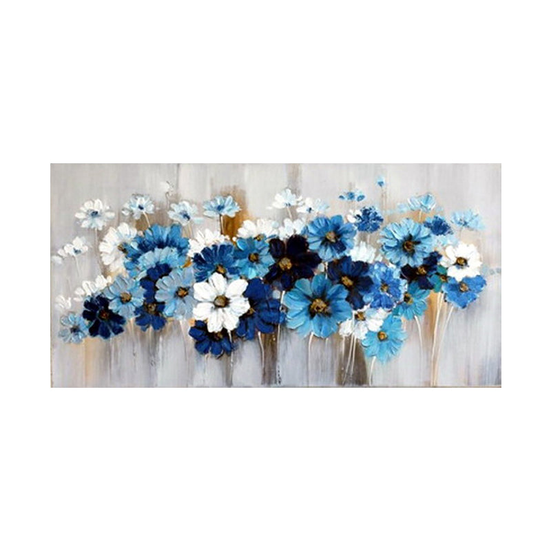Daisies Wall Art Print Blue and White Canvas Painting for Living Room, Textured Surface Clearhalo 'Art Gallery' 'Canvas Art' 'Contemporary Art Gallery' 'Modern' Arts' 1599200