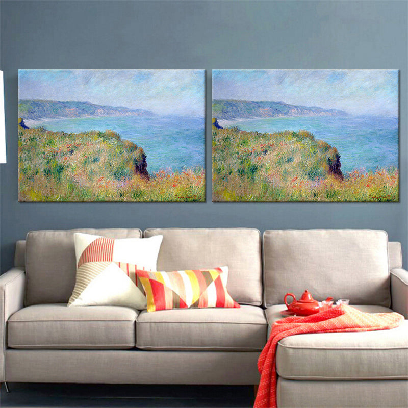 Modern Seashore Mountain Painting Set of 2 Green Textured Canvas Wall Art for Home Clearhalo 'Art Gallery' 'Canvas Art' 'Contemporary Art Gallery' 'Modern' Arts' 1599397