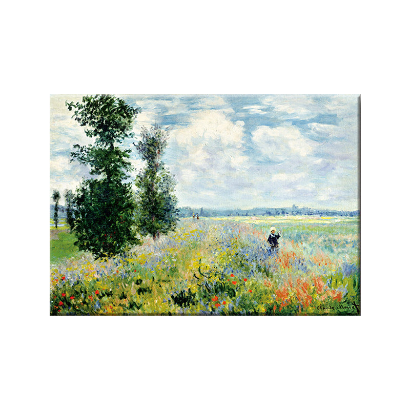 Sky Blue Modern Wall Art Kids in Flower World Scenery Canvas Painting for Bedroom Clearhalo 'Art Gallery' 'Canvas Art' 'Contemporary Art Gallery' 'Modern' Arts' 1599405