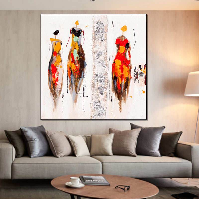 Fashion Show Models Painting Modernism Textured Surface Canvas Wall Art in Orange Clearhalo 'Art Gallery' 'Canvas Art' 'Contemporary Art Gallery' 'Modern' Arts' 1599476